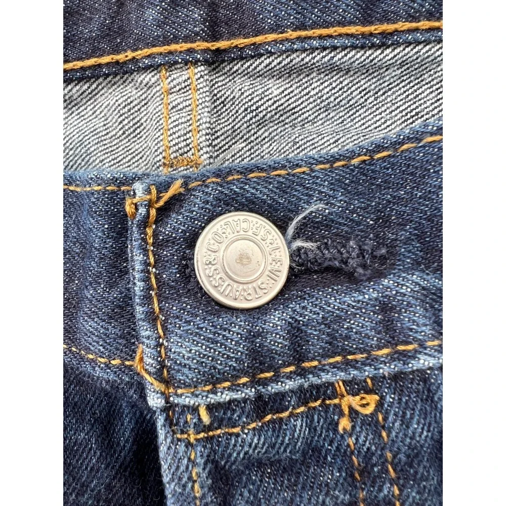 Levis 501 Jeans Mens 36x30 Dark Wash Button Fly Straight Leg Raw Hem